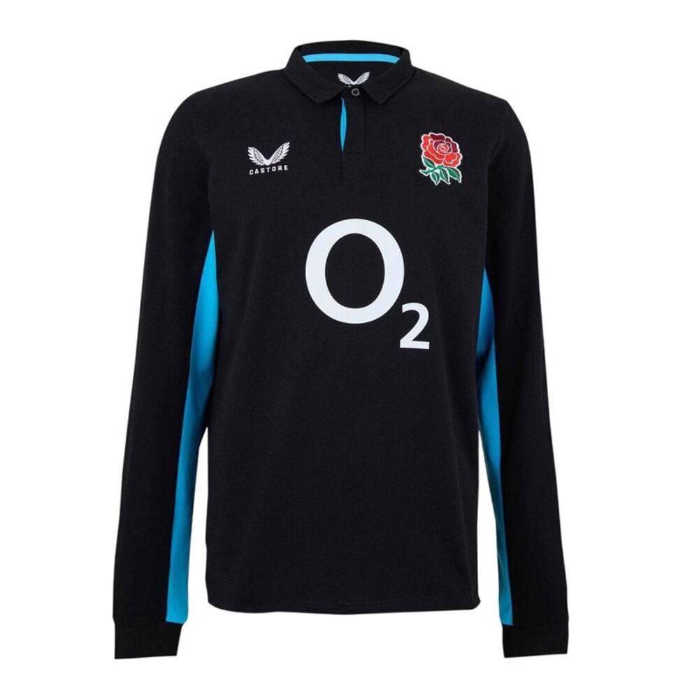 Castore Mens 2025 England Rugby Long-Sleeved Polo Shirt / Black/Blue